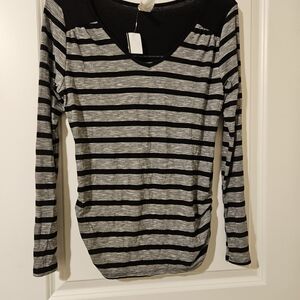 Chic Black and Gray Striped Long Sleeve Top